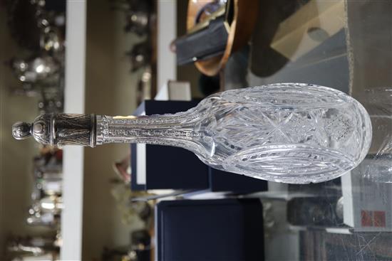 A Russian 84 zolotnik white metal mounted cut glass claret jug, 35.5cm.